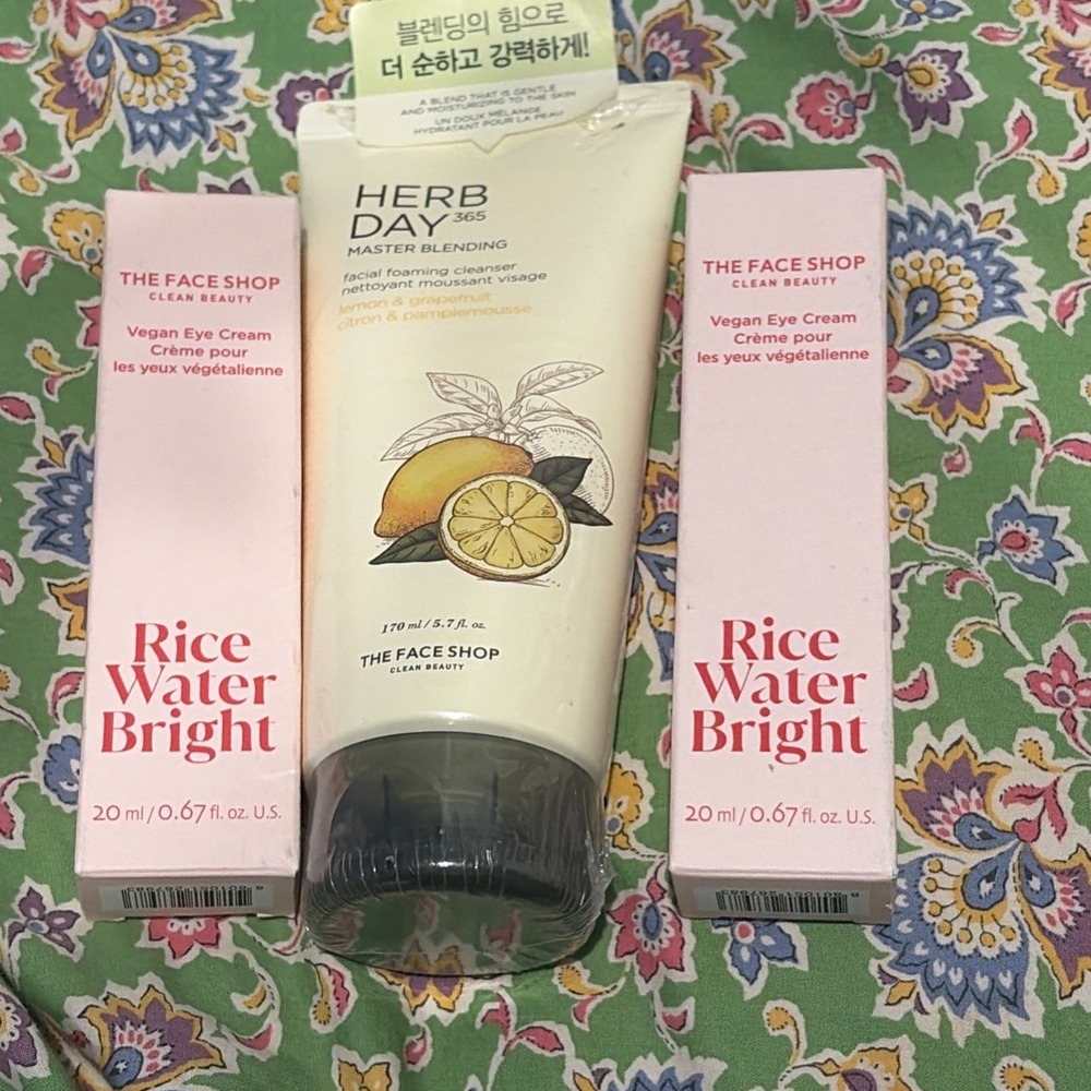THE FACE SHOP Set Herb Day 365 Face Cleanser & Rice Water Vegan Eye Cream Korean